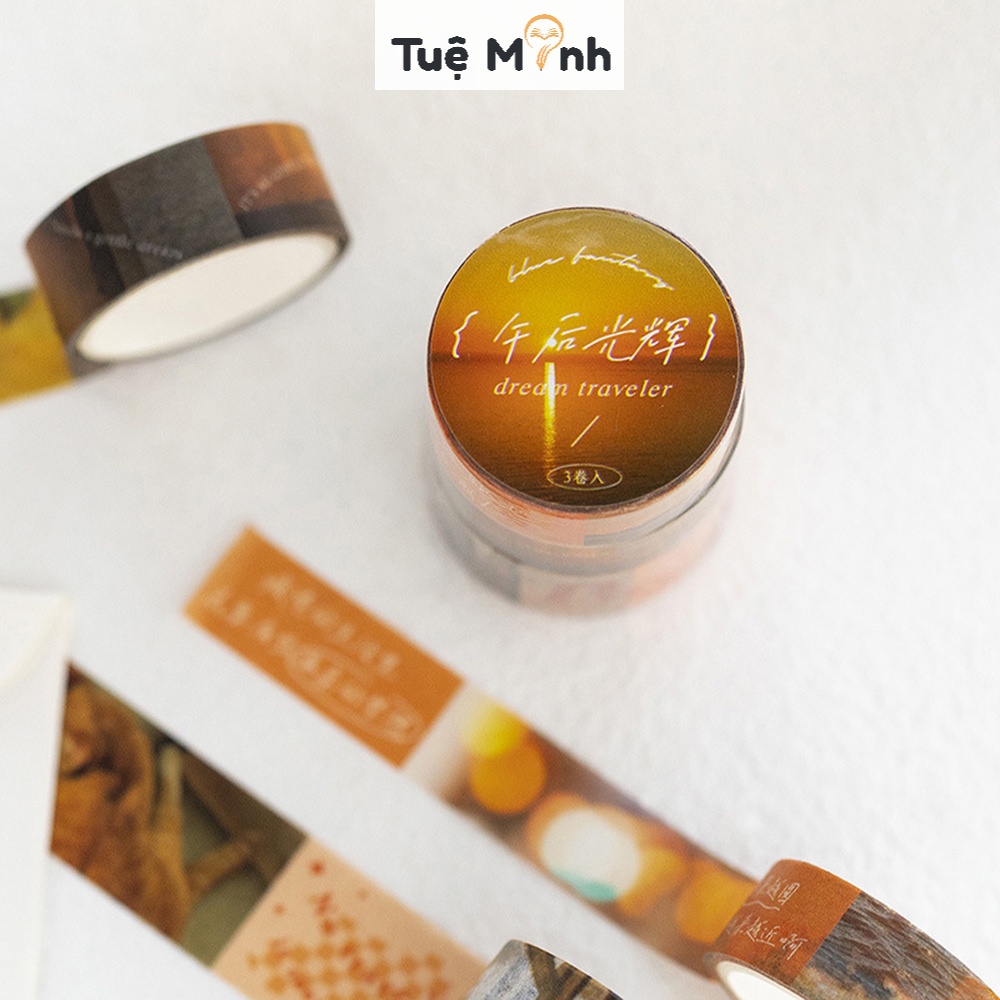 Bộ 3 washi tape Postcard đời sống thiên nhiên WA10 hình trải nghiệm du lịch phong cảnh nhiều gam màu