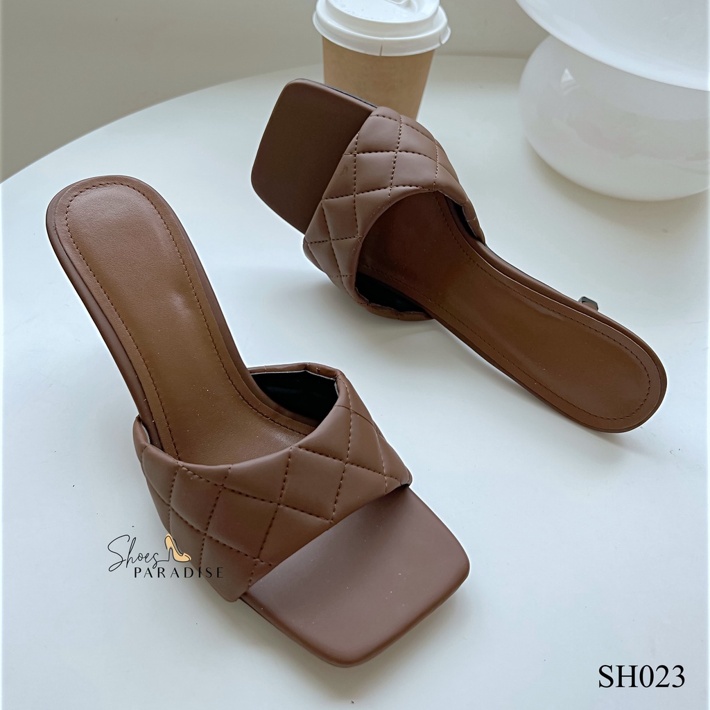 Giày nữ gót nhọn đẹp giày mũi vuông cao gót guốc nữ guôc nữ quai ngang SHOES PARADISE SH023