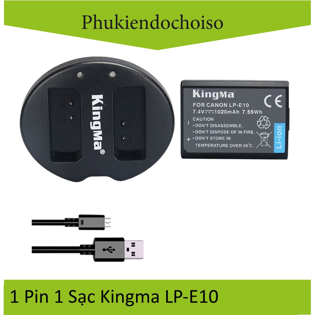 Bộ 2 pin 1 sạc Kingma cho Canon LP-E10 + Hộp đựng Pin, Thẻ nhớ