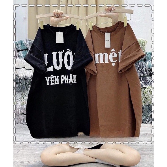 Áo Thun Tay Lỡ Chữ MỆT LƯỜI BIGOMALL - Áo Phông Nam Nữ Unisex Form Rộng Vải Thun Cotton Phong Cách Freesize 65kg
