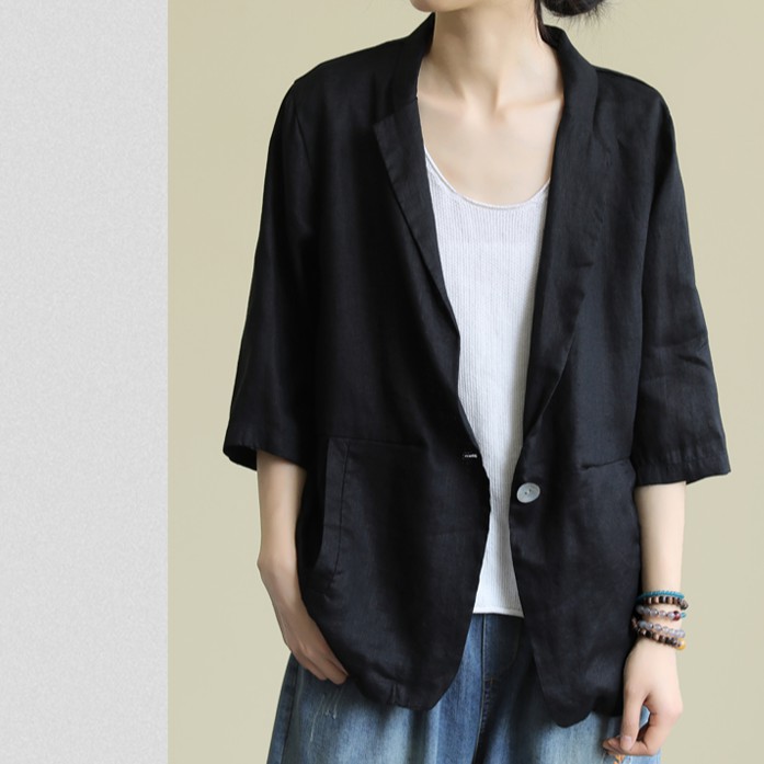 Áo vest balze linen dáng lửng tay lỡ 2 túi bên, chất vải linen tự nhiên, thời trang phong cách Nhật Bản | BigBuy360 - bigbuy360.vn