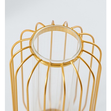 Bình hoa khung kim loại sơn vàng sang trọng decor trang trí nhà cửa phòng khách-ngủ-làm việc trưng bày, cao 21cm