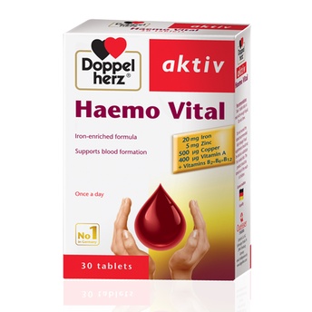 [TPCN Khập Khẩu] Viên uống bổ sung sắt và vitamin, ngừa thiếu máu DoppelHerz Aktiv Haemo Vital (Hộp 30 viên)