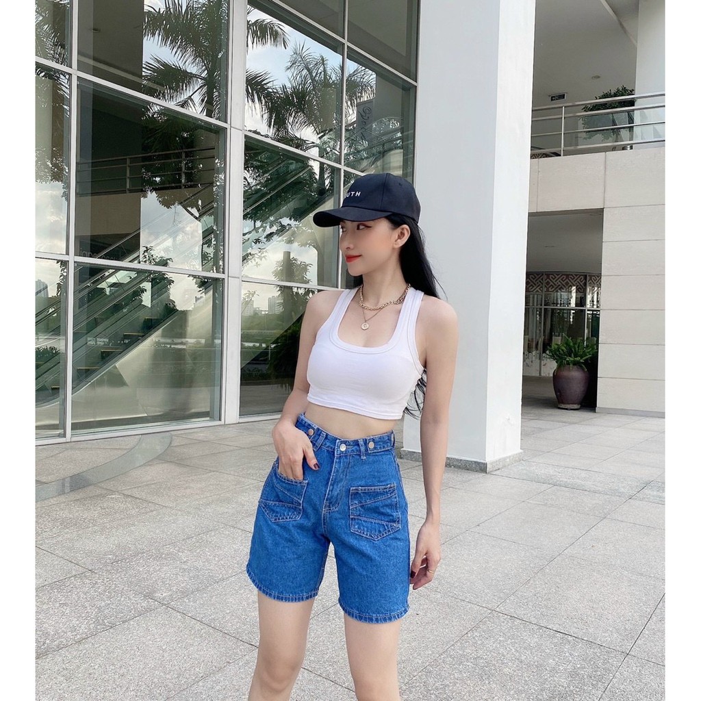 Quần jean ngố nữ ống rộng lưng cao, vải jean denim không co dãn bền đẹp, dễ phối đồ Anngo - AT143