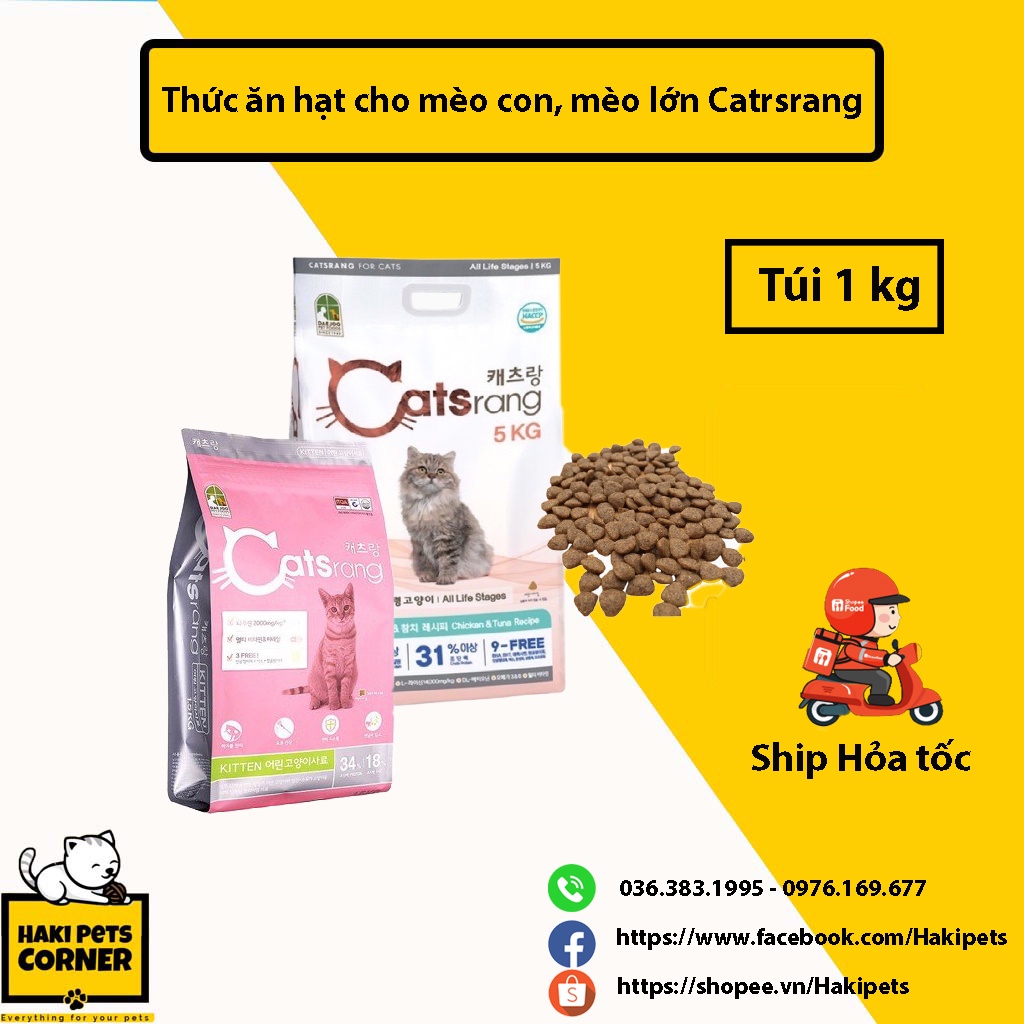 [Mã PET50K giảm Giảm 10% - Tối đa 50K đơn từ 250K] Thức ăn hạt cho mèo con, mèo lớn Catsrang Hàn Quốc, Catrang