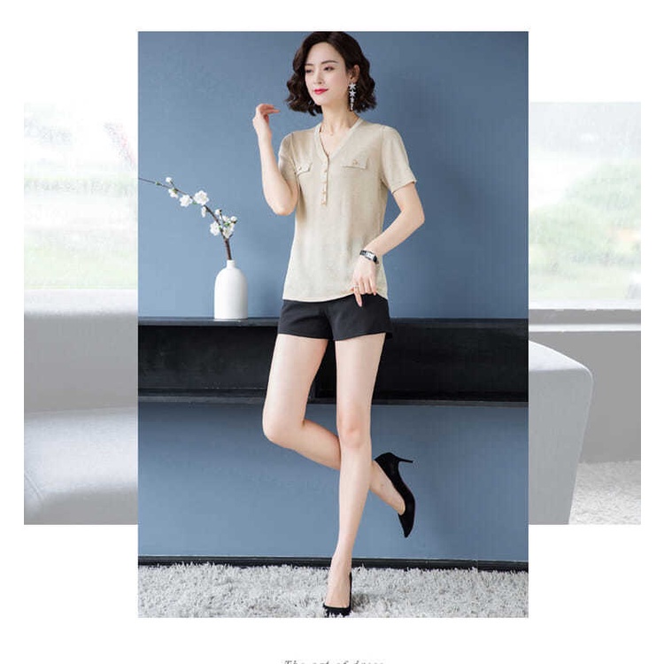 Áo Thun Dệt Kim Tay Ngắn Cổ Chữ V Thời Trang Cho Nữ Trung Niên | BigBuy360 - bigbuy360.vn