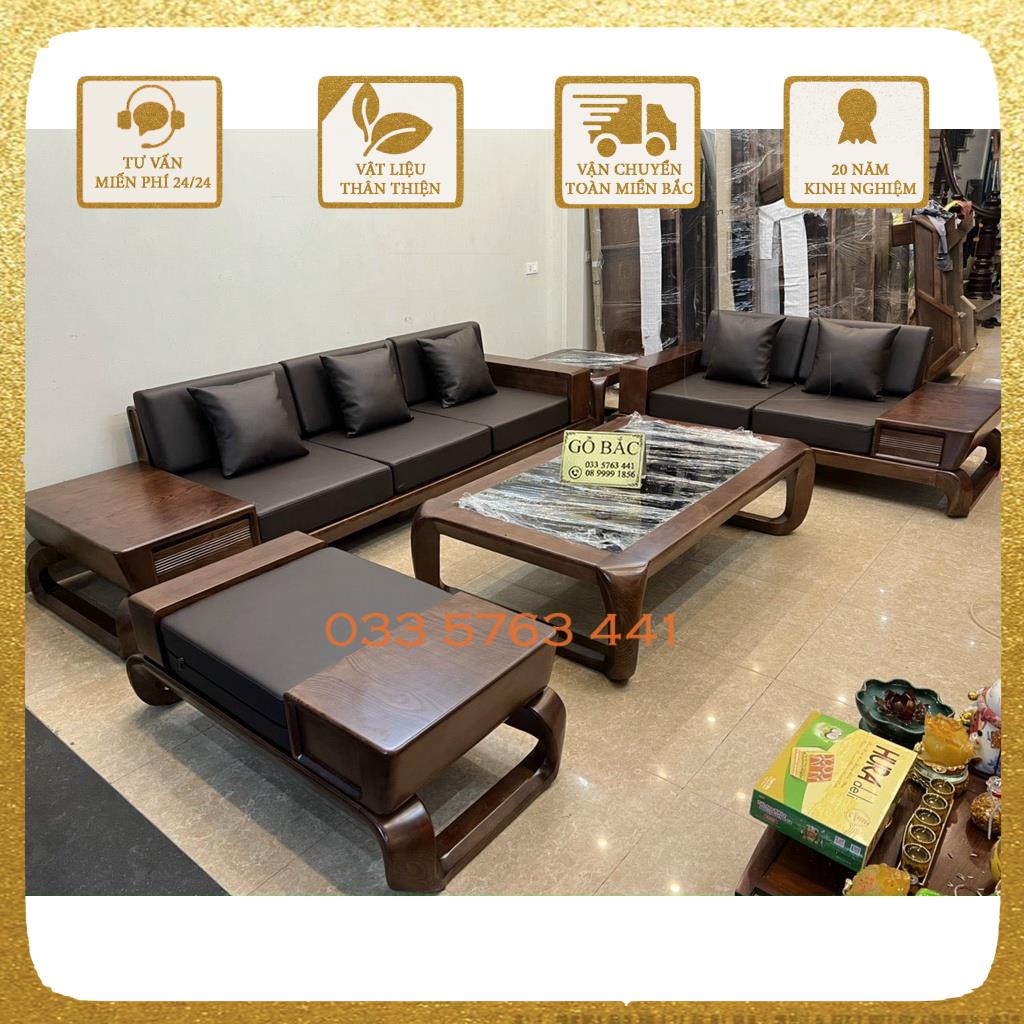 Bộ ghế sofa gỗ sồi cho phòng khách lớn - kiểu dáng chân xoắn cao cấp