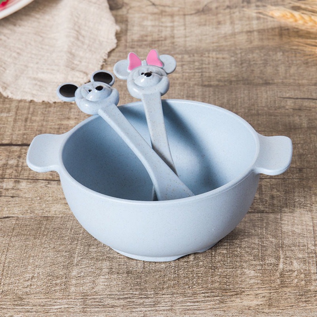 Bộ Bát ăn LÚA MẠCH MICKEY kèm thìa và dĩa cho bé