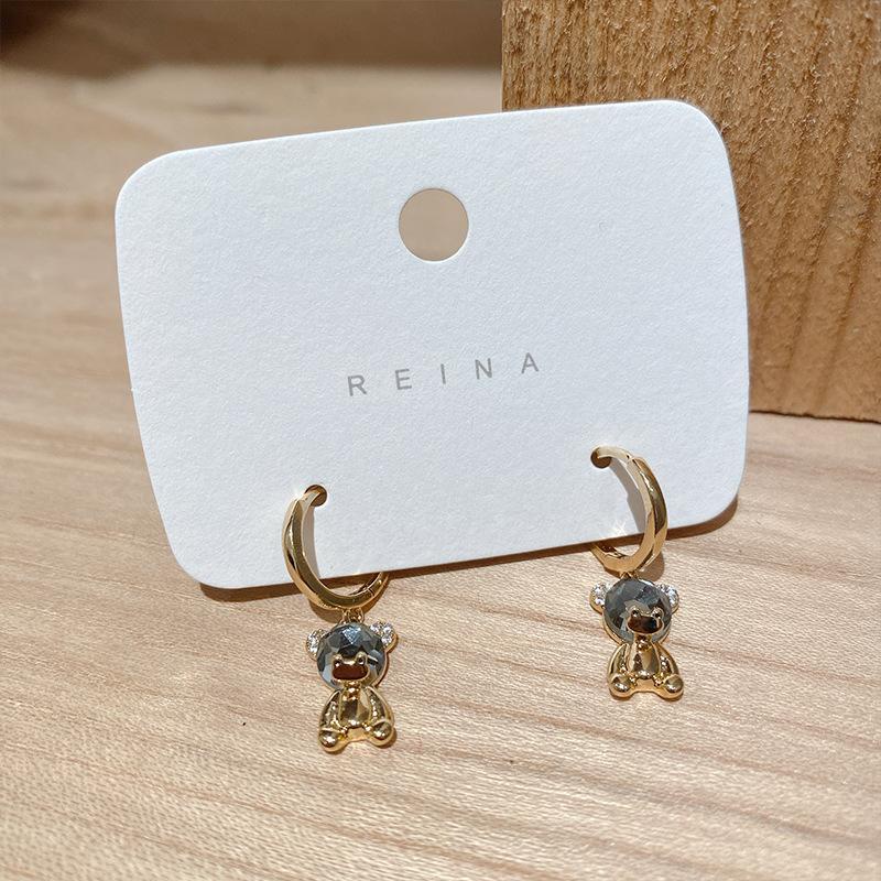 Bông Tai Hình Gấu Đính Pha Lê Dễ Thương Phong Cách Hàn Quốc