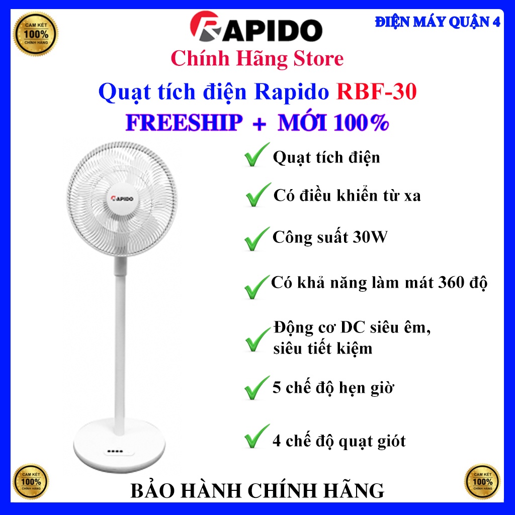 Quạt tích điện Rapido RBF-30, Bảo hành chính hãng