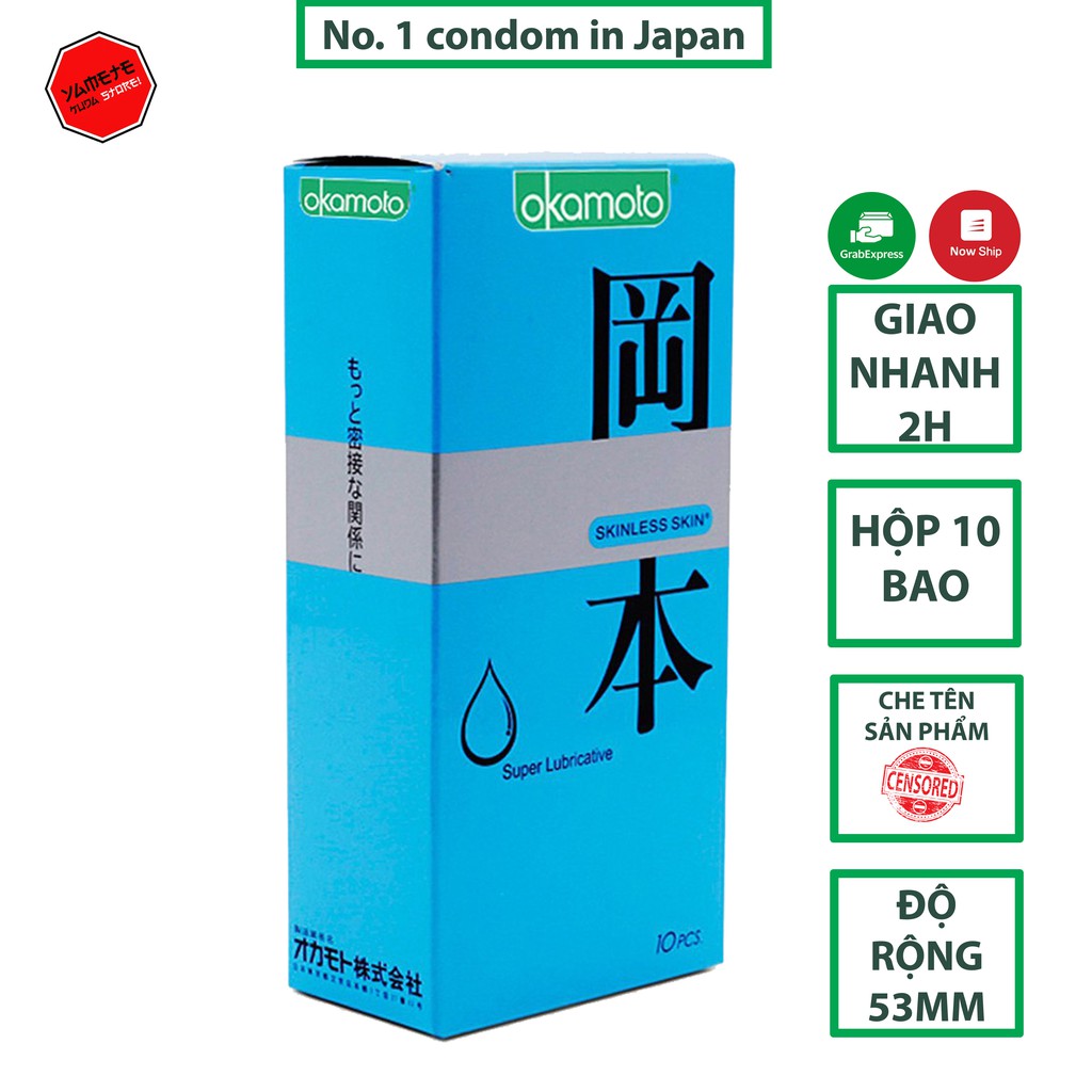 CHÍNH HÃNG 100% Bao Cao Su Okamoto Skinless Skin Super Lubricated Siêu Bôi Trơn Hộp 10 Cái