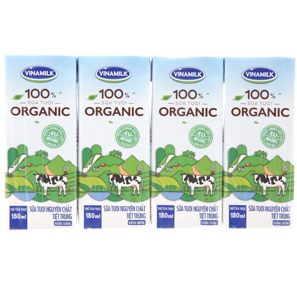 Lốc 4 hộp Vinamilk 100% Organic 180ml