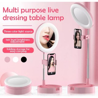 Gương trang điểm gấp gọn G3 có đèn Led Livestream tích hợp giá đỡ và kẹp điện thoại