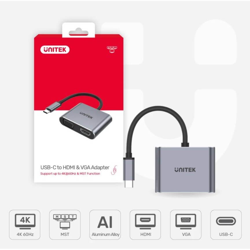 Cáp chuyển cổng Type C sang HDMI ,VGA (TYPE-C RA HDMI 4K + VGA UNITEK V1126A)