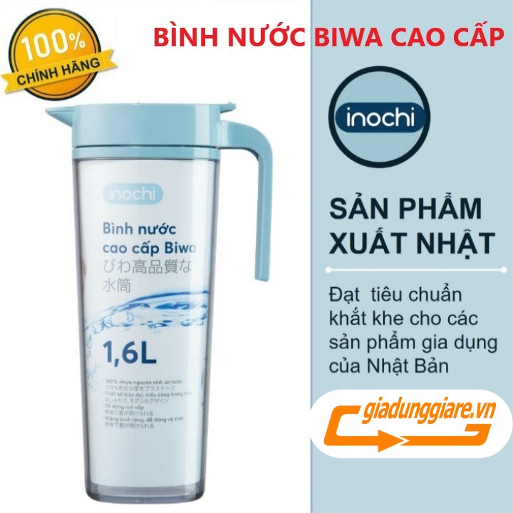 Bình nước Biwa 1600ml INOCHI tiêu chuẩn Nhật Bản nhựa AS nguyên sinh an toàn , bền đẹp , không gây độc hại cho sức khỏe