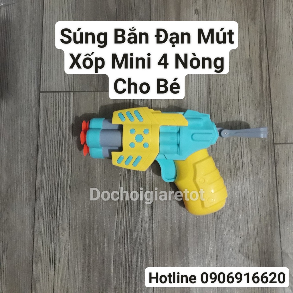 [Có Ảnh Thật] Đồ Chơi Trẻ Em Súng Bắn Mút Xốp Xoay 4 Nòng Mini Vận Động Ngoài Trời Phóng Dính Tường