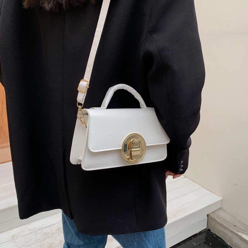 Túi Đeo Vai Hình Vuông Màu Trơn Thiết Kế Khóa Đơn Giản Phong Cách Mùa Hè Hàng Mới 2022 Dành Cho Nữ