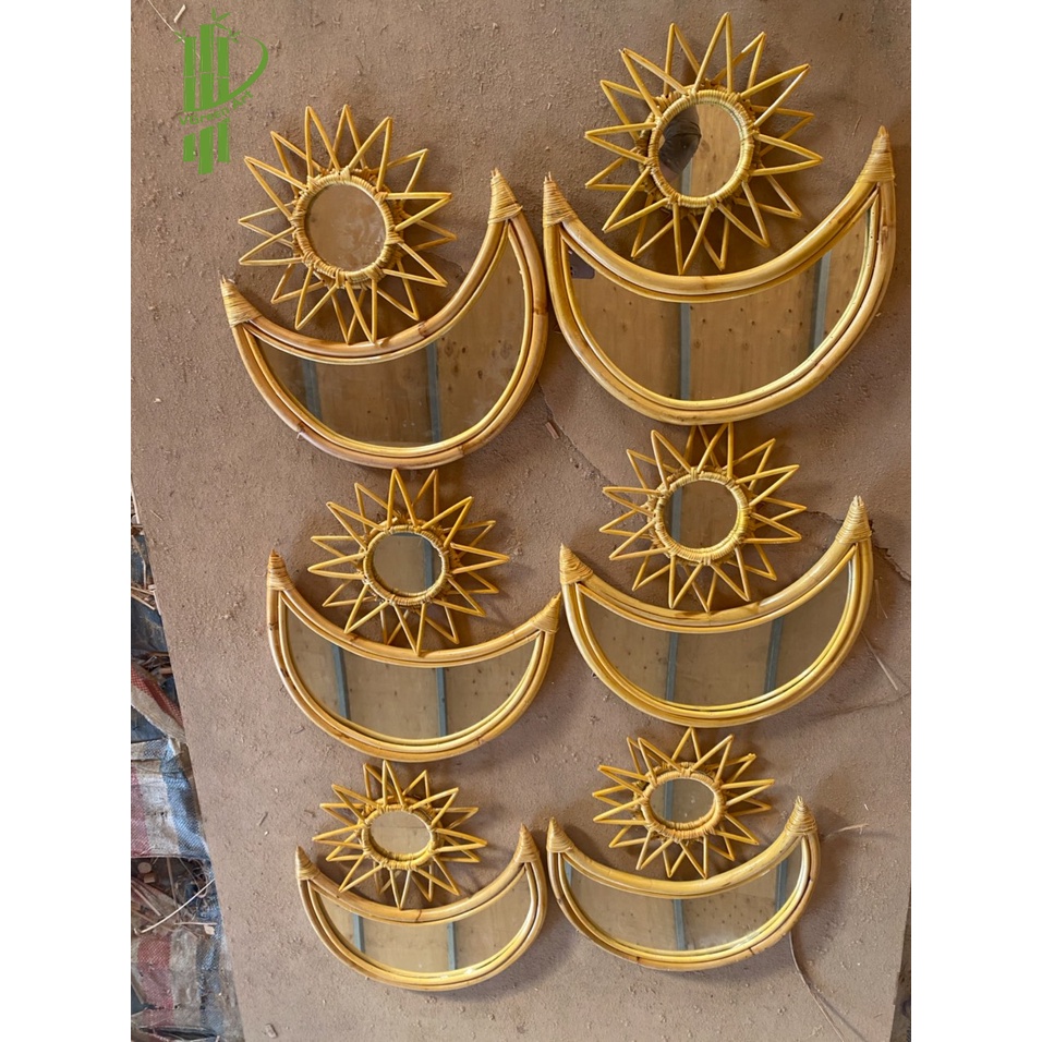 Gương soi khung mây hình trăng khuyết treo tường decor trang trí phòng ngủ phòng khách phòng tắm