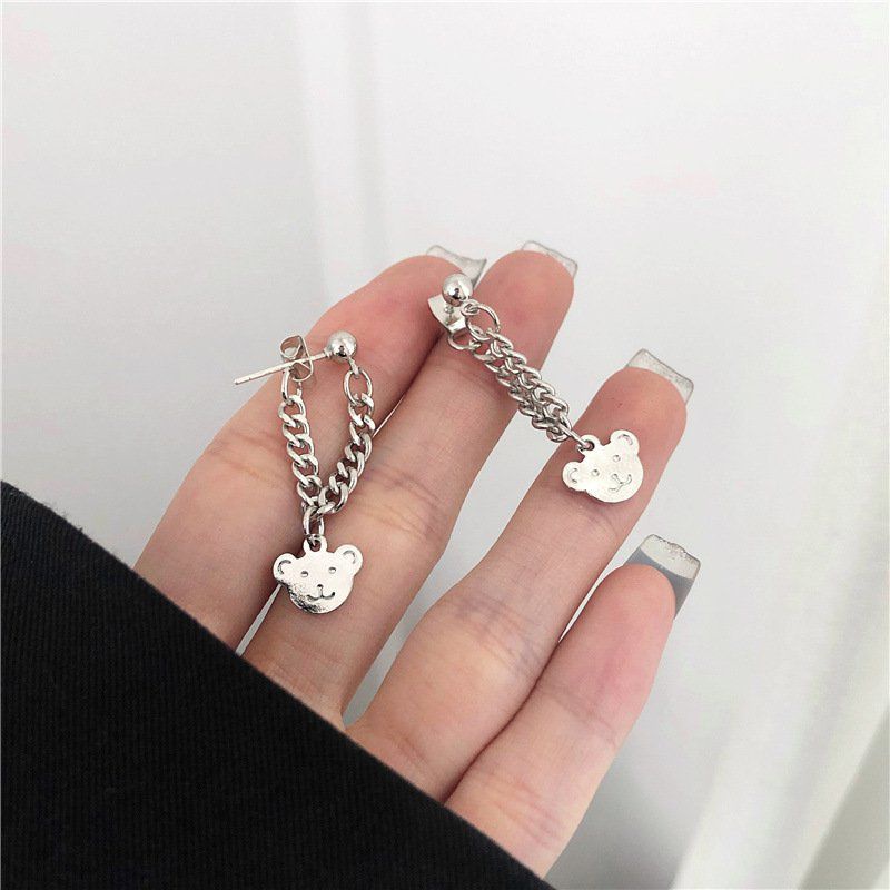 Khuyên tai dài, bông tai xích unisex mặt gấu cá tính phong cách hiphop cocochang shop