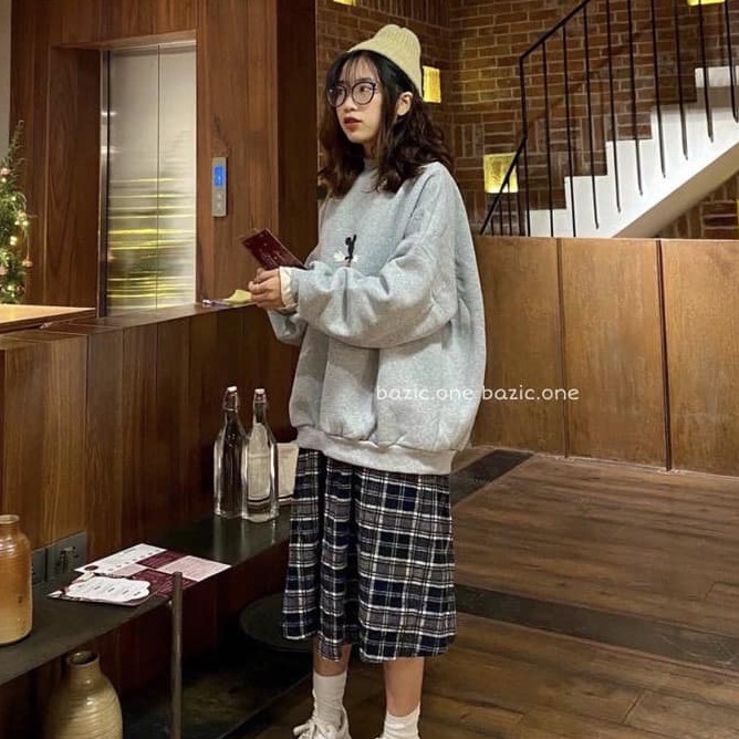 Chân váy dạ kẻ vintage cạp chun dáng dài | BigBuy360 - bigbuy360.vn