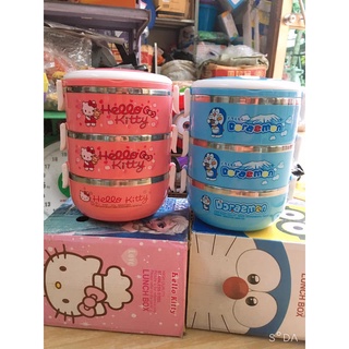Hộp Cơm, Cặp Lồng Giữ Nhiệt 3 Tầng Hello Kitty, Làm Bằng Inox hàng Cao Cấp Sạch Sẽ Gọn Gàng Dễ Vệ Sinh