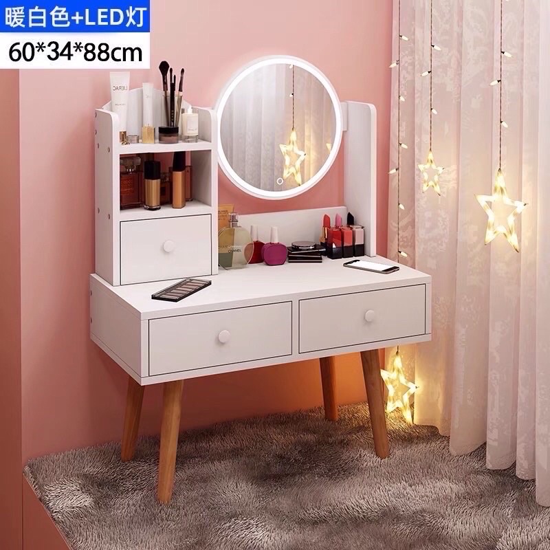 Bàn trang điểm phong cách hiện đại kiểu ngồi bệt có đèn LED