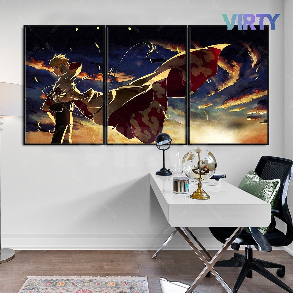 Bộ 3 Tranh treo tường anime NARUTO kèm khung composite VIRTY Tranh Canvas decor phòng ngủ, phòng làm việc