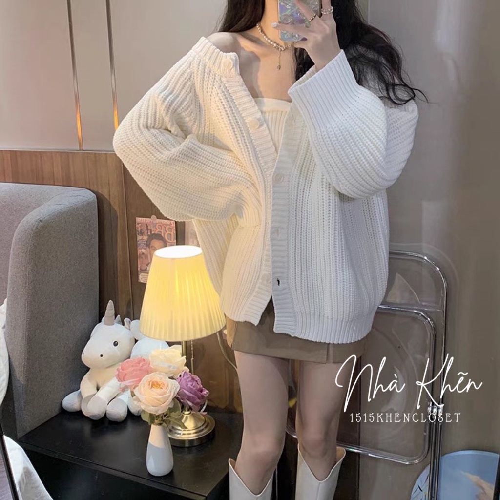 Áo khoác len cổ tim cardigan mặc được 2 kiểu