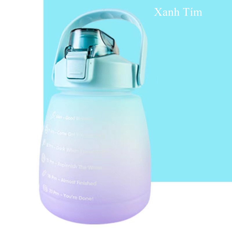 【GIAO NGAY】Bình Nước 1200 ML Thể Thao Nhắc Nhở Uống Nước Mỗi Ngày Tích Hợp Ống Hút Có vạch kẻ chia Bầu Bĩnh Siêu Yêu