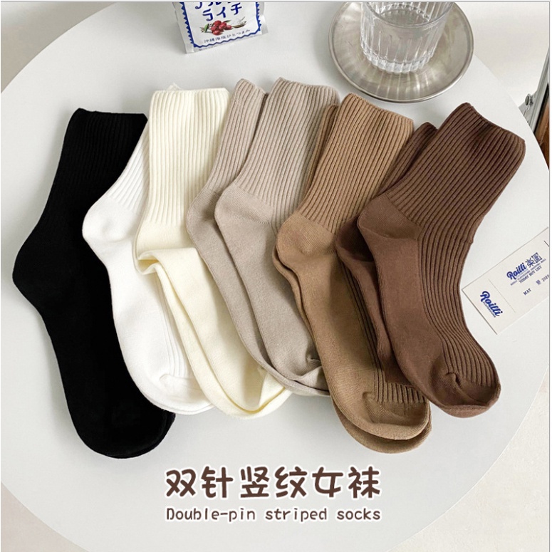 Tất Cổ Cao Nữ Hàn Quốc Gân Trơn basic , Vớ Cao Cổ Nữ Hàn Quốc Gân Trơn Nhiều Màu