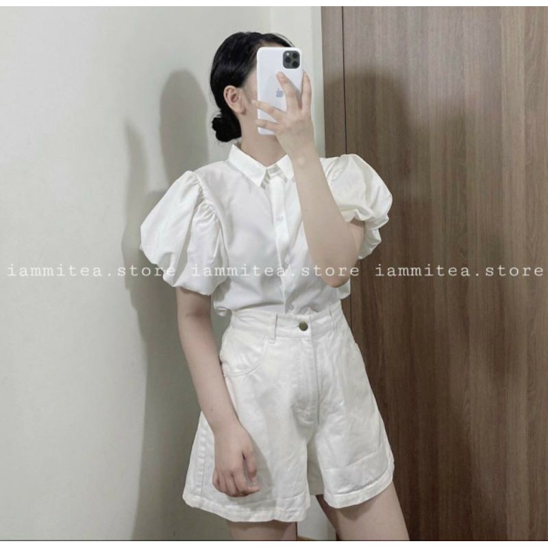 Áo sơ mi ngắn tay phồng dễ thương🎀 | BigBuy360 - bigbuy360.vn