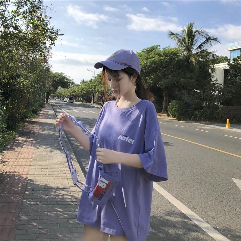 Áo thun tay ngắn dáng rộng in họa tiết thời trang Hồng Kông cho nữ