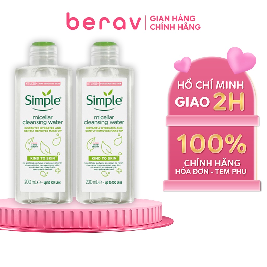 Combo 2 Chai Nước Tẩy Trang Simple Kind To Skin Micellar Water Làm Sạch Sâu Bụi Bẩn 200mlx2