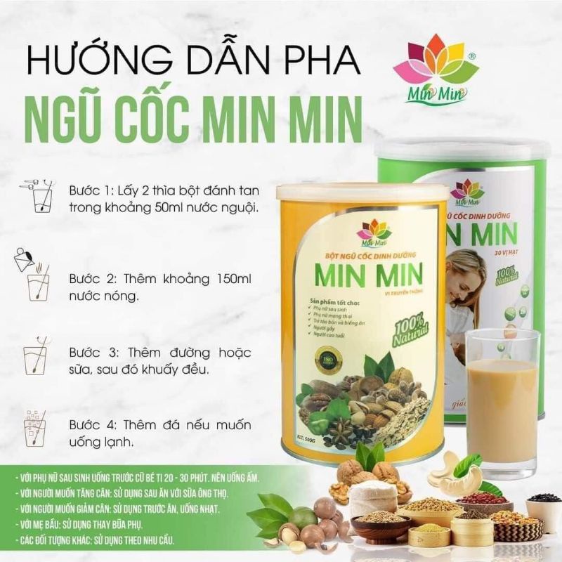 Ngũ Cốc Lợi Sữa Min Min 500g 30 loại hạt mẫu mới - Bột Ngũ Cốc thơm ngon dễ uống