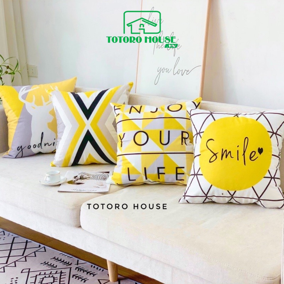 Vỏ gối sofa 2 mặt TOTORO HOUSE, áo gối nằm nhung mịn màu sắc tươi mát kèm khóa kéo 45x45cm