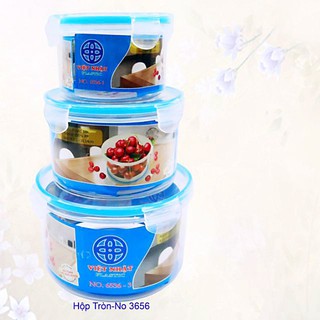 Bộ 3 hộp nhựa đựng thực phẩm có nắp gài chắc chắn, Hộp đựng thực phẩm để tủ lạnh tiện dụng