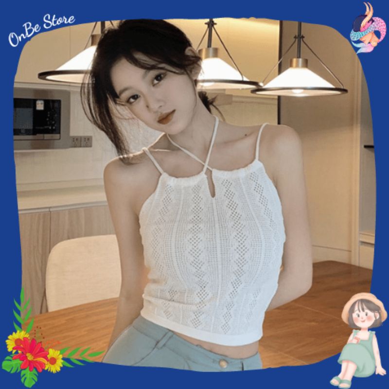 Áo croptop dệt kim màu sắc ngọt ngào quyến rũ sang trọng mỏng nhẹ phong cách Hồng Kông sexy 2 dây mảnh áo yếm nhỏ nữ