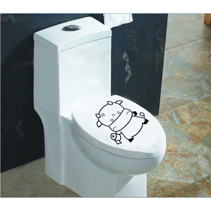 Decal dán Toilet - hình Chú Bò đen xinh xắn