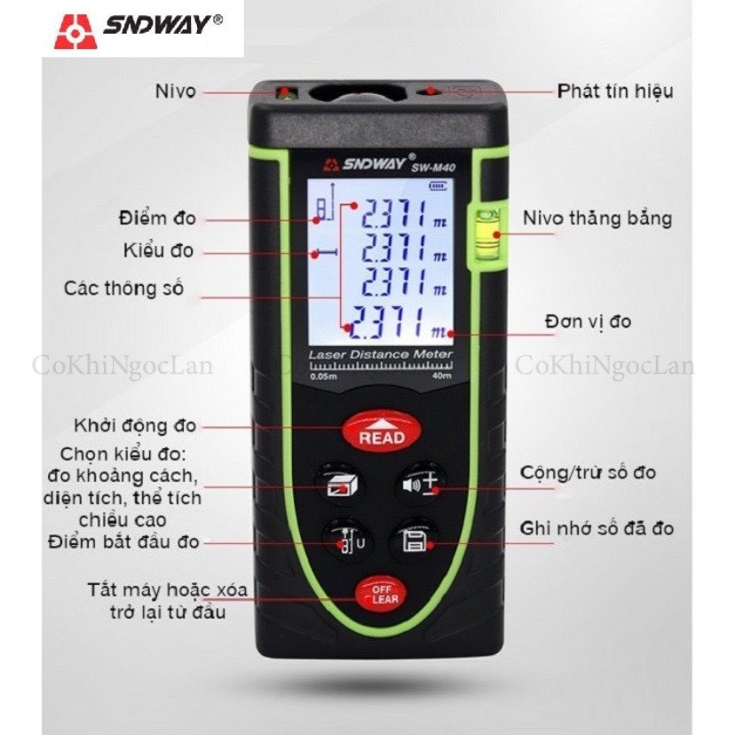 Máy Đo Khoảng Cách Bằng Tia Laser SNDWAY 40M 50M 70M 100M "Độ Chính Xác Cao, Dễ Sử Dụng"