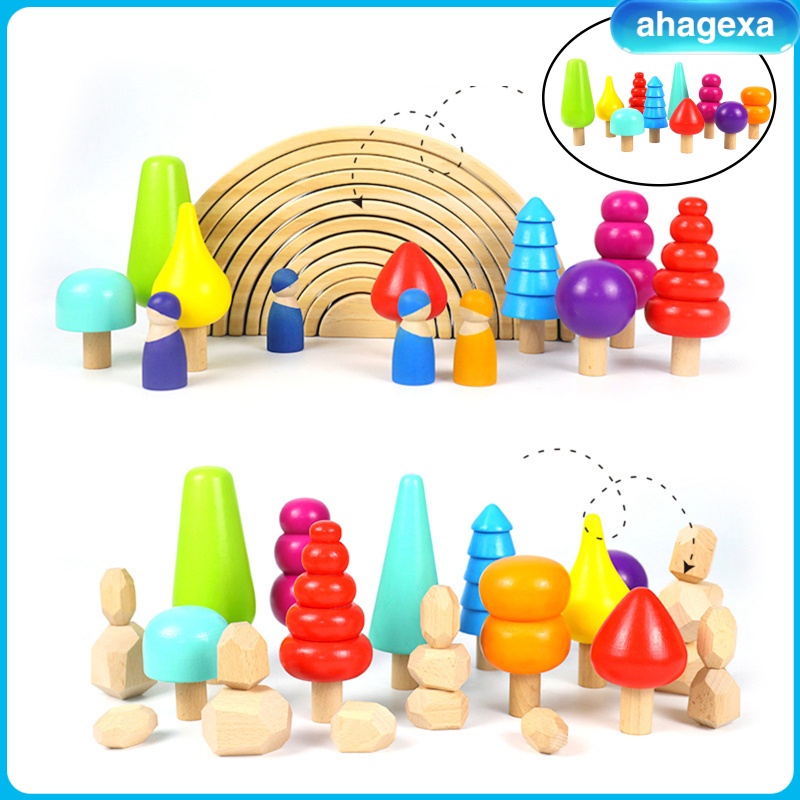 [Ahagexa] Rainbow Tree Blocks Montessori Color Perception Wooden Blocks Toys for Home Indoor or Outdoor Sensory Education toys Early Development gift Kids