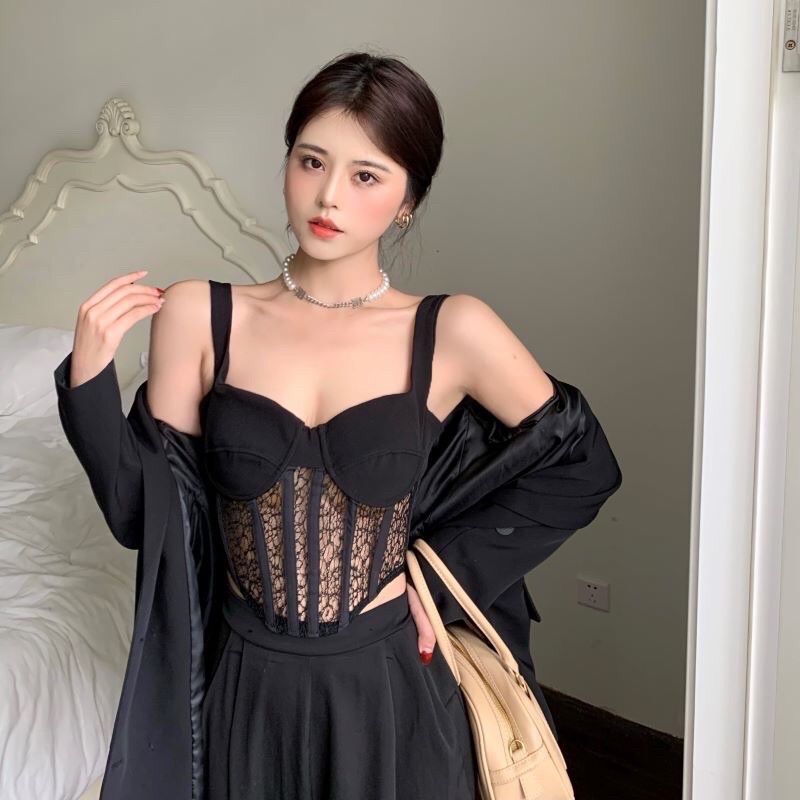 Áo 2 dây có nẹp phối ren