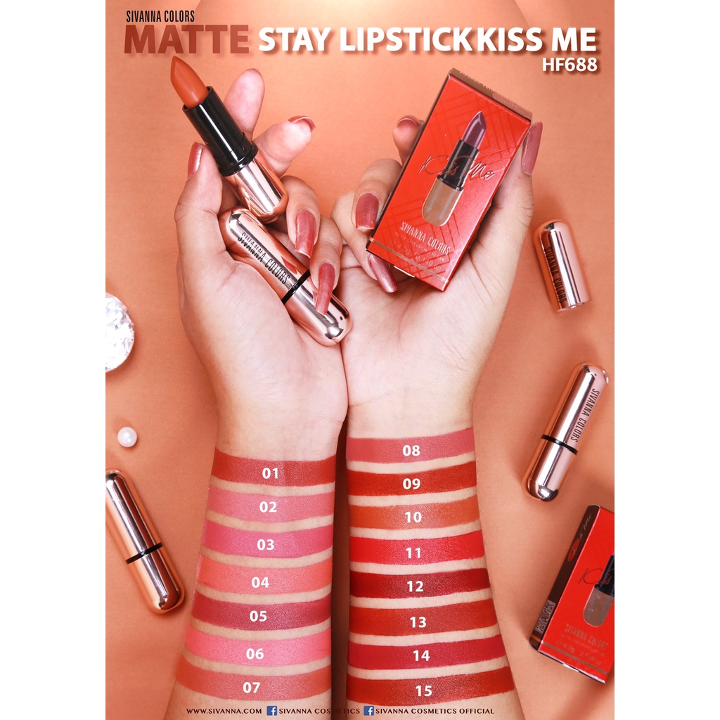 Son lì Sivanna Colors Kis Me tone Tây Sivanna Colors Matte Stay Lipstick Kiss Me 4g HF688