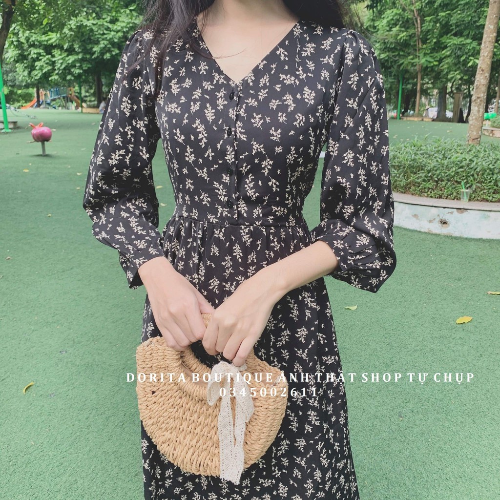 Váy hoa nhí vintage dáng dài, váy hoa vintage mùa thu, đầm hoa vintage | BigBuy360 - bigbuy360.vn