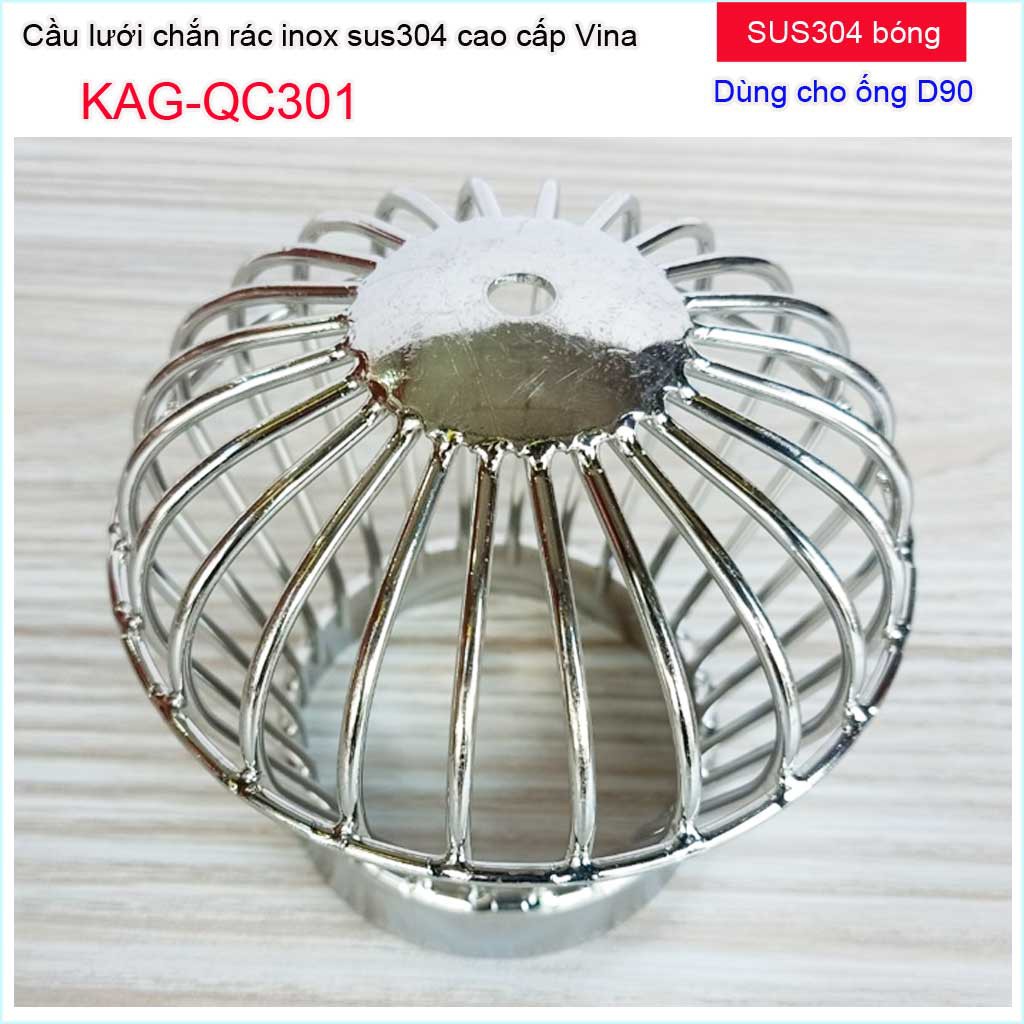 Quả cầu lưới Inox kiếu đế thấp, cầu chắn rác sân thượng D90 D114, cầu chặn rác thoát nước mưa KAG-QC301