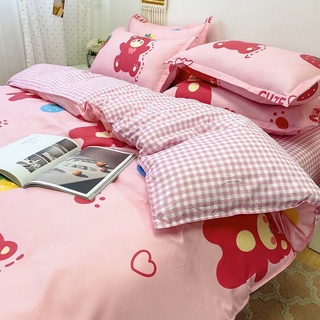 Bộ Drap & Chăn Phao Cotton Poly Gấu Cherry