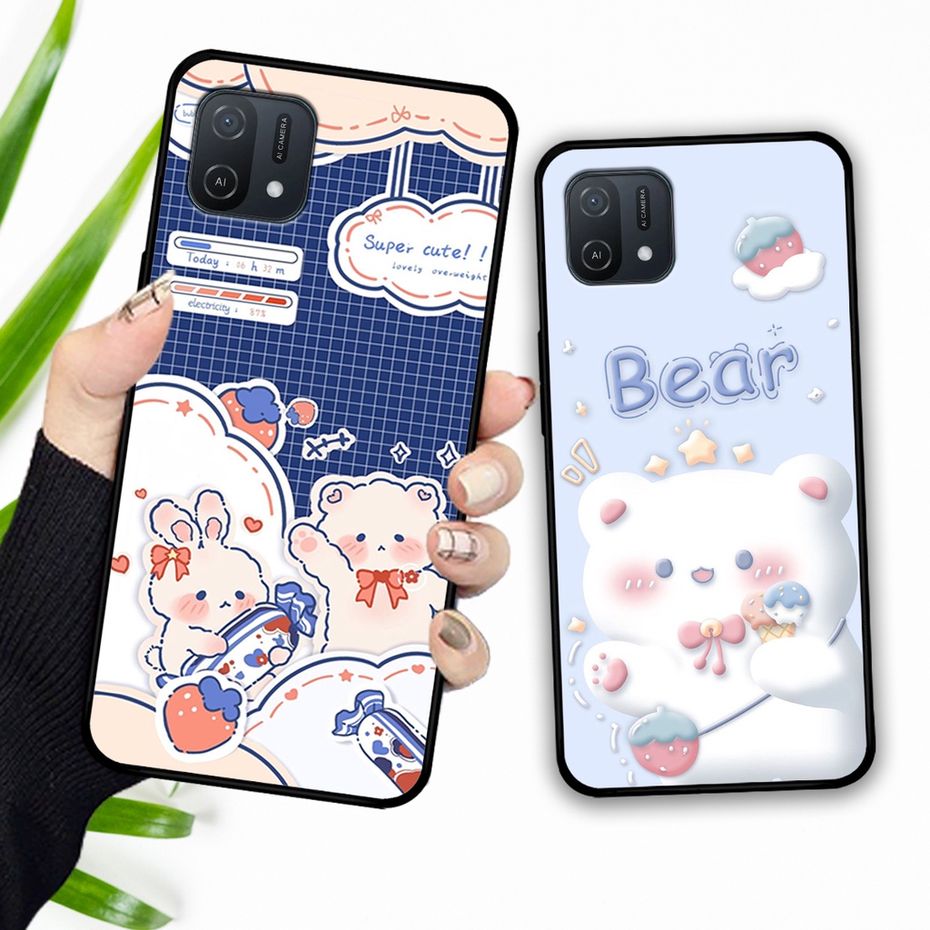 Ốp lưng Oppo A16k in hình caro gấu thỏ dễ thương