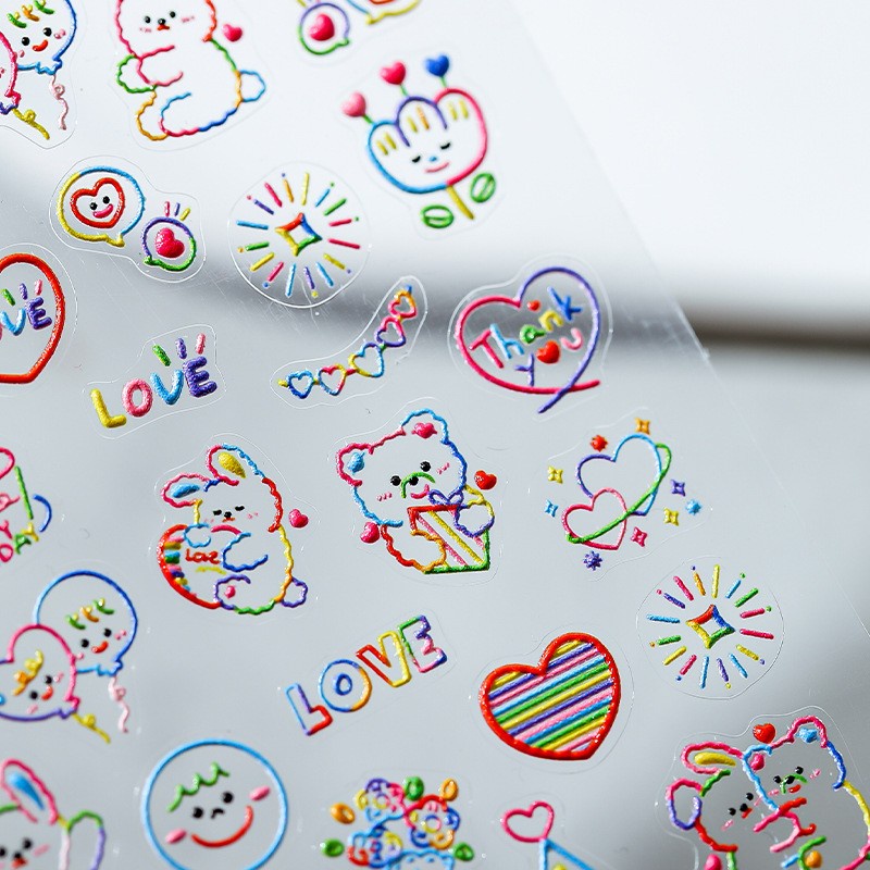 Miếng Dán Trang Trí Móng Tay Trong Suốt Họa Tiết Gấu Happy Day 5D TS-1233