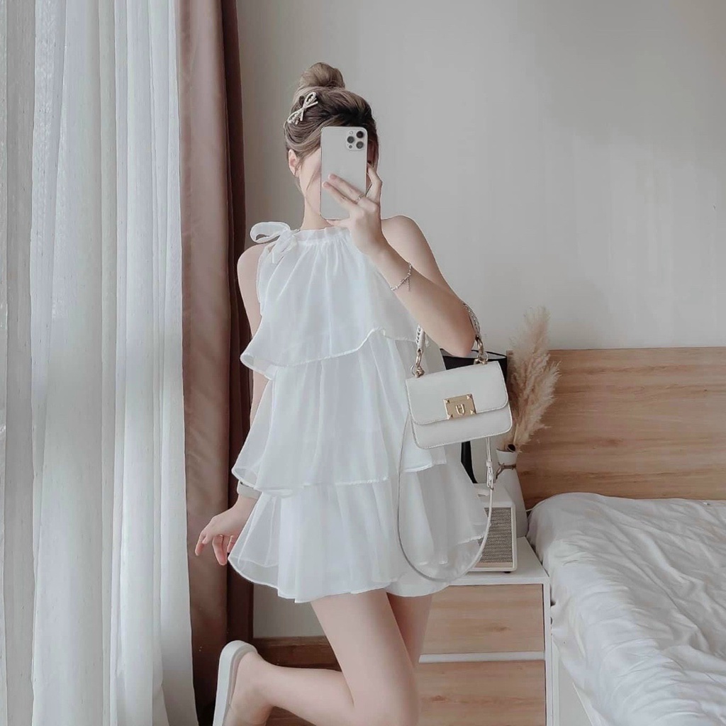 (Sale FreeShip) Sét bộ nữ thiết kế áo cổ yếm tầng from giấu quần chất tơ ướt cao cấp,trẻ trung,cá tính