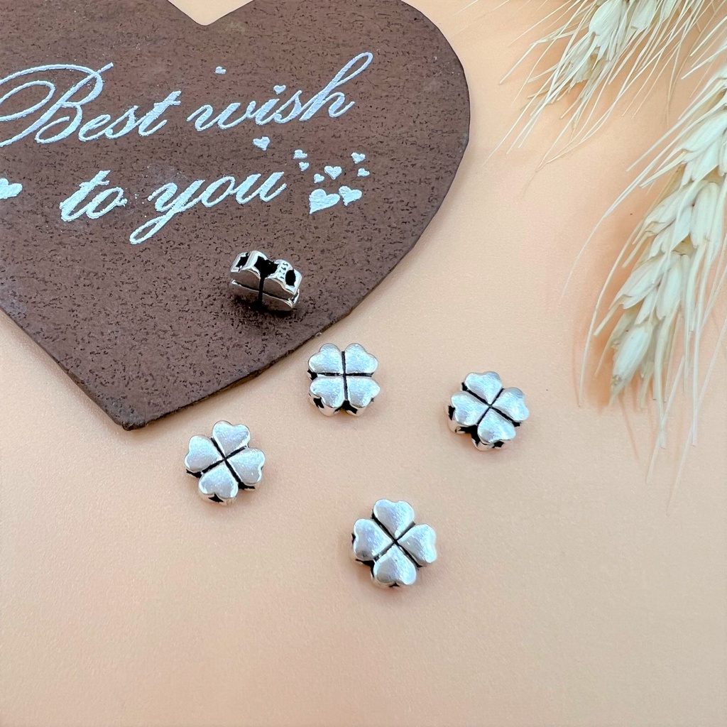 Charm bạc thái nối cỏ 4 lá may mắn - Charm Bạc 925 - Mã CA240 CB050