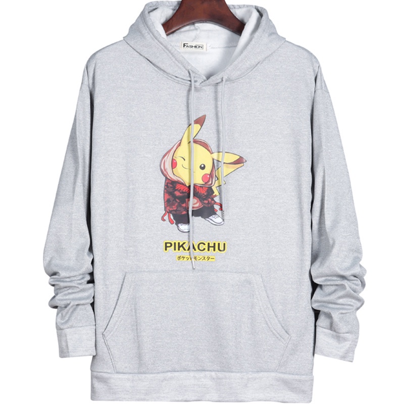 Áo hoodie tay dài dáng rộng in họa tiết Pikachu hoạt hình phong cách Hàn Quốc thời trang cho nam